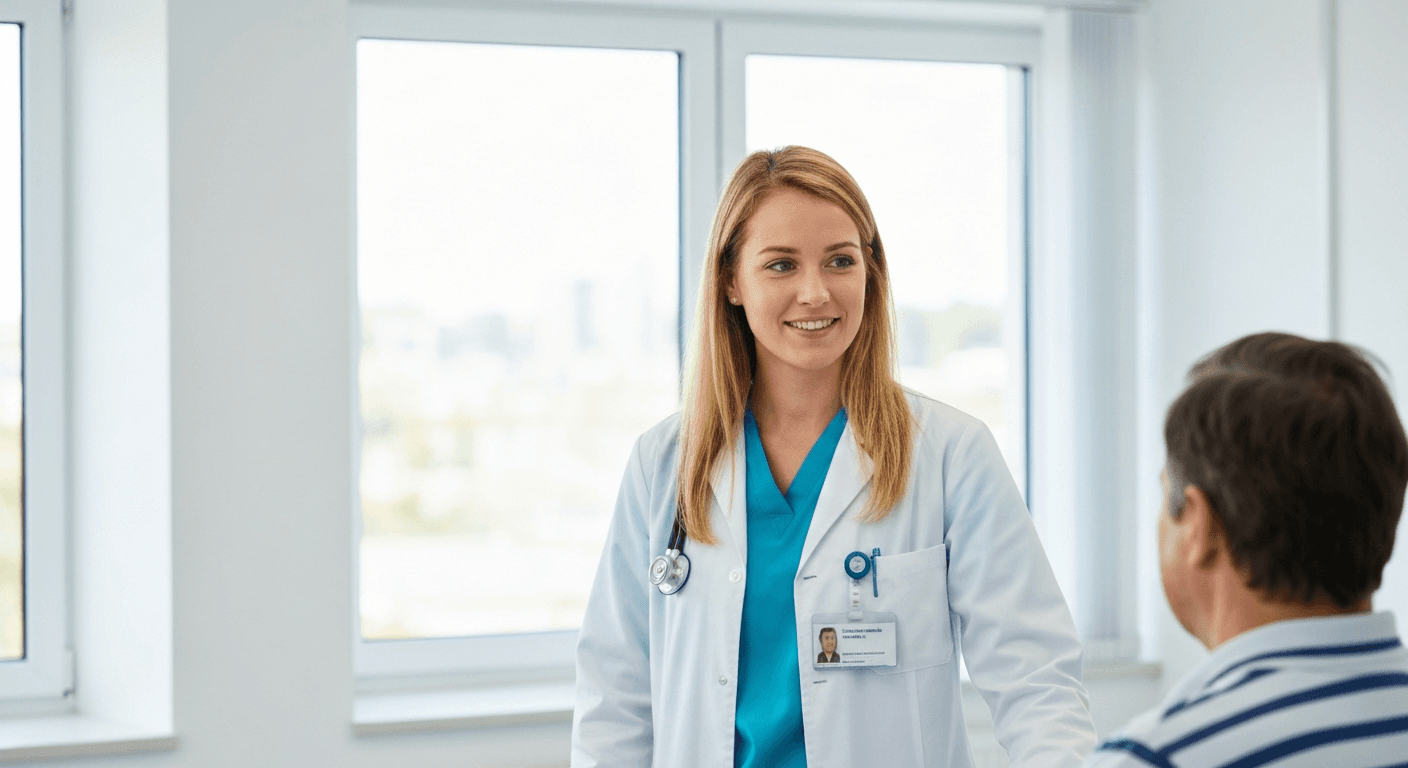 NHS admin worker at computer showing secure digital patient records in SharePoint document management