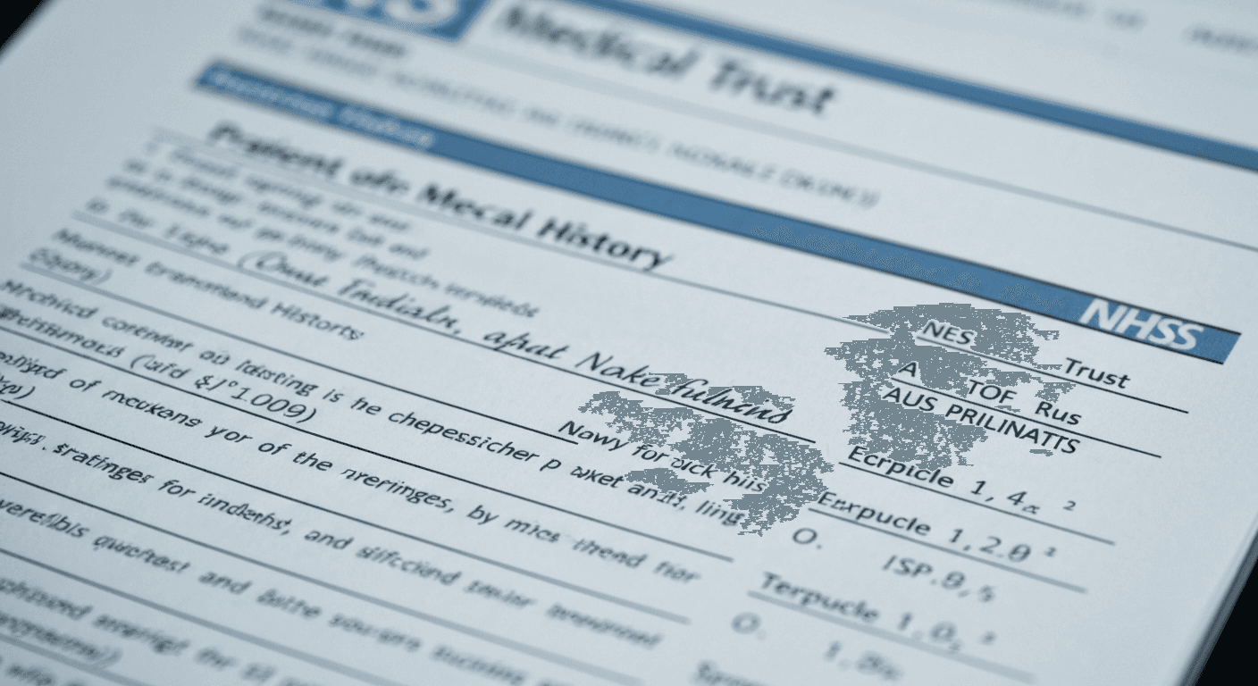 NHS trust document scanning room with professional scanner digitising medical records to SharePoint