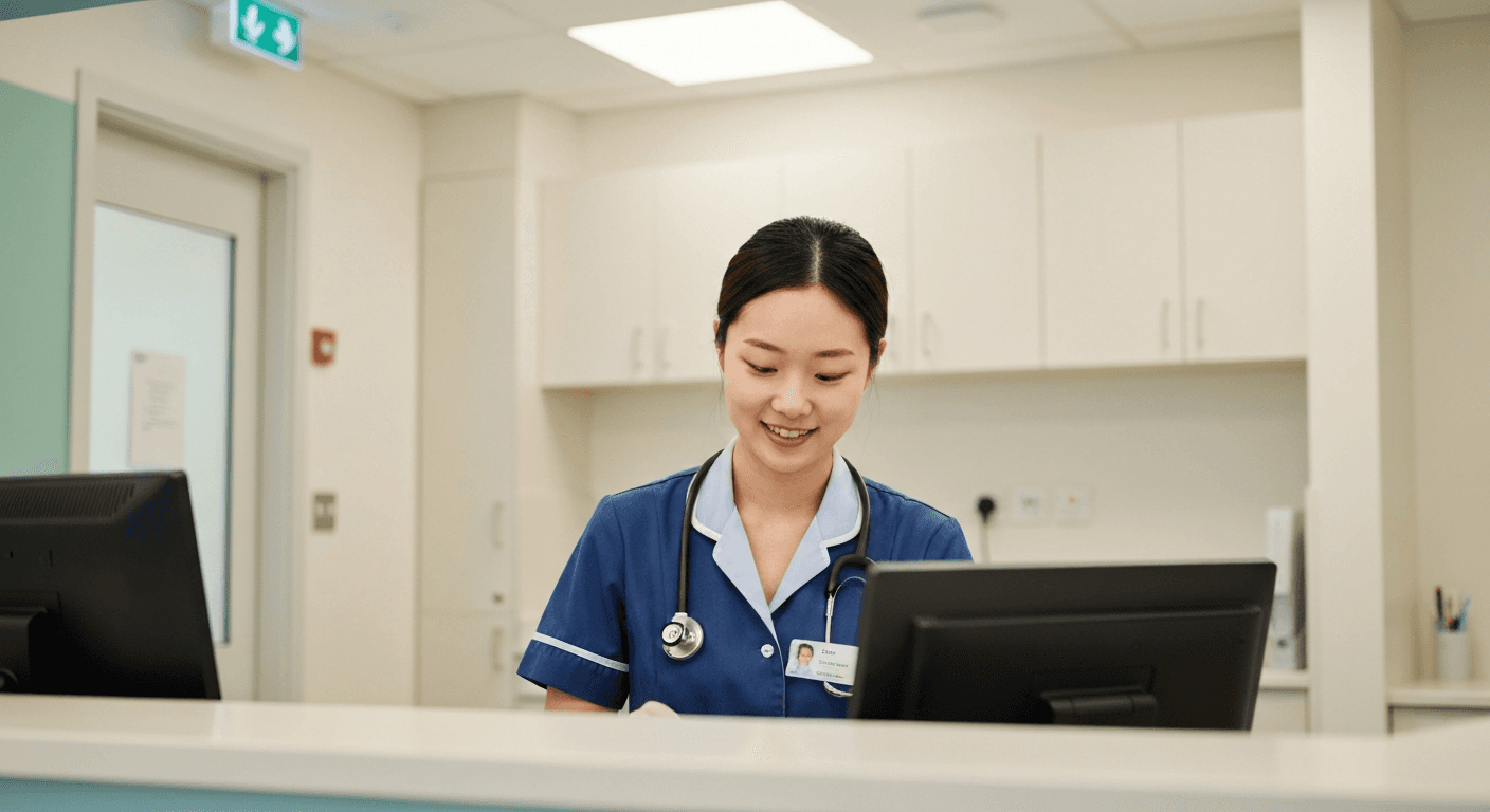 GP surgery staff scanning patient registration forms with EMIS clinical system visible on screen
